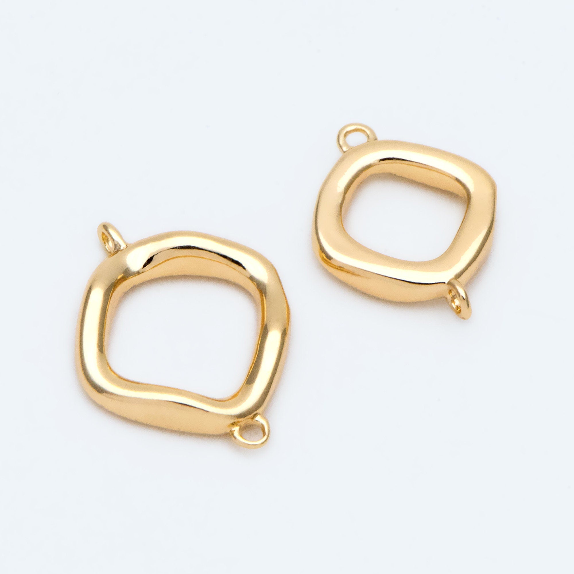 10pcs Gold Square Link Charms, Real Gold plated Brass Geometric Connector Pendants (GB-2615)